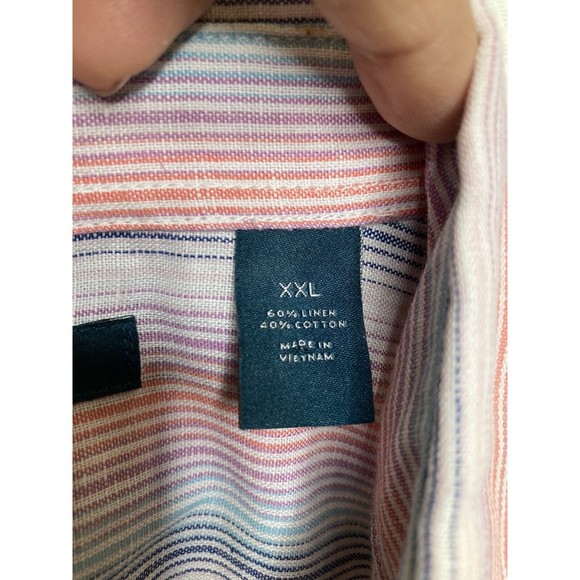 Perry Ellis Mens Short Sleeve Button up Shirt XXL Green and White linen casual - Picture 8 of 9